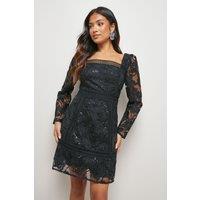 Oasis Women's Petite Lace Trim Detail Mini Dress in Black | Size: 10