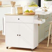 HOMCOM Kitchen Island with Drop Leaf, Rolling Kitchen Storage Trolley, White