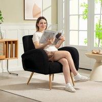 HOMCOM Teddy Fleece Upholstered Accent Chair with Metal Legs, Black | Size: Armchair