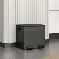 HOMCOM 2 x 15L Dual Kitchen Bin Pedal Bin for Recycling & Waste, Black | Size: Small