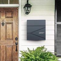 SONGMICS Wall Mounted Post Box with Keys & Newspaper Holder in Dark Grey