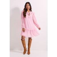 Dorothy Perkins Women's Petite Tiered Hem Tie Neck Shift Dress in Blush | Size: 6