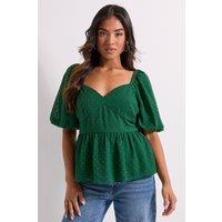 Dorothy Perkins Women's Petite Sweetheart Tie Back Puff Sleeve Top in Green | Size: 6