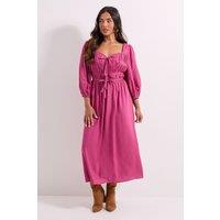 Dorothy Perkins Women's Petite Shirred Bodice Tie Detail Sweetheart Midi Dress in Rose | Size: 8