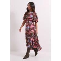 Dorothy Perkins Women's Petite Floral Empire Seam Angel Sleeve Midaxi Dress | Size: 8