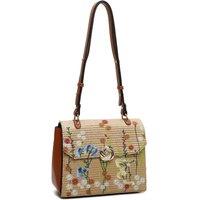 Fontanella Fashion Women's Suya Flower Woven Finish PU Leather Shoulder Bag in Brown