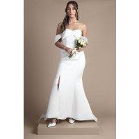 Coast Women's Bardot Twist Structured Satin Maxi Wedding Dress with Fishtail Train in White | Size: 18