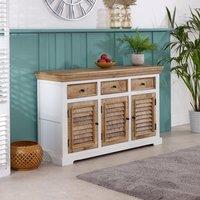 IH Design Curley Solid Mango Wood Large Sideboard 3 Doors & 3 Drawers White