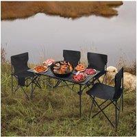 Living and Home 5-Piece Folding Camping Table & Chairs Set w/ Carry Bag-Aluminium Roll-up Tabletop & Foldable Chairs w/ Side Pocket for Outdoor