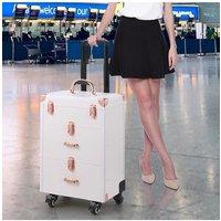H&O Direct Large Trolley Makeup Case On Wheels Make Up Beauty Case Vanity with Lockable Key in White