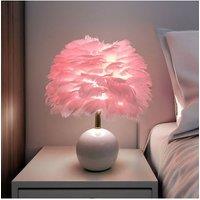 Modern Apricot Pink Feather Lampshade Table Lamp Fixture Decor - Warm Light