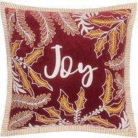 Paoletti Winter Joy Embroidered Polyester Filled Cushion in Red | Size: 50 cm x 50 cm