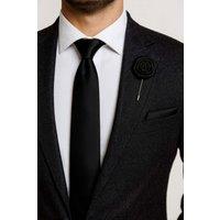 AJVANI Men's Formal Wedding Pocket Square + Bowtie + Flower Buttonhole Pin + Tie Set in Black