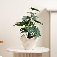 Scottish Everlastings Ltd 45cm Variegated Monstera in Cement Shell Pot in Green
