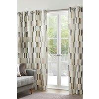 Fusion 'Oakland' 100% Cotton Modern Print Pair of Eyelet Curtains in Natural | Size: 117 cm width x 137 cm drop