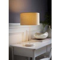 ValueLights Charlie White Metal Single Stem Table Lamp with Fabric Drum Lamp Shade in Natural
