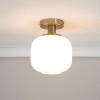ValueLights Calpe Opal Frosted Glass Shade Flush Gold Stem Ceiling Light
