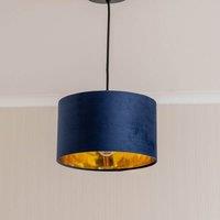 ValueLights Reni Navy Velvet with Gold Inner Easy Fit Ceiling Lamp Shade & Bulb in Dark Navy | Size: Large