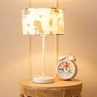 ValueLights Charlie White Single Stem Table Lamp with Cartoon Dino Lamp Shade & LED Bulb