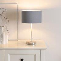 ValueLights Charlie Fabric Drum & Chrome Inner Shade Chrome Stem Table Lamp & Bulb in Grey