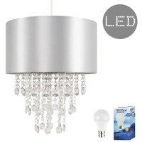 ValueLights Jesmond Grey Jewel Ceiling Pendant Shade With Warm White Bulb