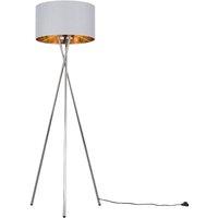 ValueLights Camden Grey & Metallic Shade & Chrome Tripod Floor Lamp with Bulb in Metallic Gold