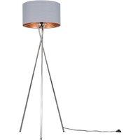 ValueLights Camden Grey & Metallic Shade & Chrome Tripod Floor Lamp with Bulb in Copper