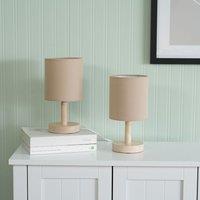 ValueLights Nelly Pair of Wooden Base Bedside Table Lamps with LED Bulbs in Nude