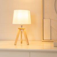 ValueLights Jackson Pair of Wooden Tripod Table Lamps with Fabric Shades & LED Bulbs in Natural