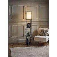ValueLights Struttura Wooden Shelving Floor Lamp with Fabric Shade in Grey