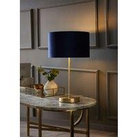 ValueLights Charlie Gold Stem Table Lamp with Velvet Drum with Gold Inner Lamp Shade in Dark Navy