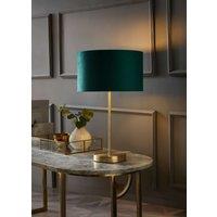 ValueLights Charlie Gold Stem Table Lamp with Velvet Drum with Gold Inner Lamp Shade in Bottle Green