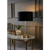 ValueLights Charlie Gold Stem Table Lamp with Velvet Drum with Gold Inner Lamp Shade in Black