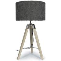 ValueLights Clipper Light Wood Tripod Table Lamp Light with Boucle Shade in Charcoal | Size: 35 cm diameter x 21 cm high