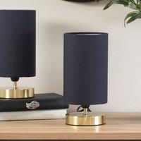 ValueLights Francis Pair of Brushed Gold Dimmable Touch Table Lamps with LED Bulbs in Navy