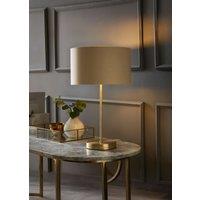 ValueLights Charlie Gold Stem Table Lamp with Fabric Drum with Gold Inner Lamp Shade in Natural