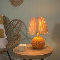 ValueLights Sebby Ceramic Globe Textured Table Lamp with Raffia Lamp Shade in Orange