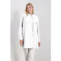 HOXTON GAL Women's Oversized High Neck Tunic Top with Brooch Details in White | Size: 16-18