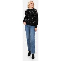 Lovedrobe Women's Pearl Embellished Cable Knit Jumper in Black | Size: 20-22