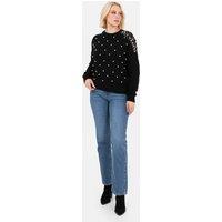 Lovedrobe Women's Pearl Embellished Cable Knit Jumper in Black | Size: 16-18
