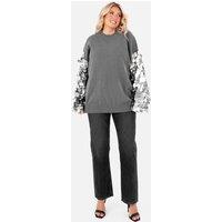 Lovedrobe Women's Sequin Sleeve Jumper in Grey | Size: 20-22