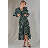 Jolie Moi Women's Metallic Spot Print Puffy Sleeve Maxi Dress in Dark Green | Size: 18