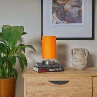 ValueLights Francis Brushed Chrome Dimmable Touch Table Lamps with Fabric Shade in Orange