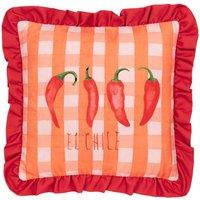 Furn Gingham Chilli Printed Ruffle Cushion in Red | Size: 43 cm x 43 cm