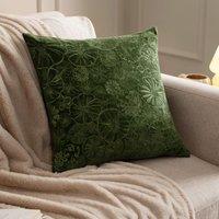 Furn Picking Patch Embroidered Velvet Cushion in Green | Size: 45 cm x 45 cm