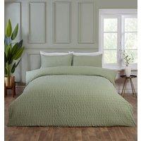 Rapport Home Seersucker Polycotton Luxury Duvet Cover Set with Pillowcase in Green | Size: King
