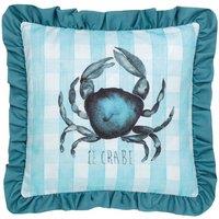 Furn Gingham Crab Printed Ruffle Cushion in Blue | Size: 43 cm x 43 cm