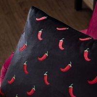 Furn Chillies Embroidered Cushion in Black | Size: 40 cm x 60 cm