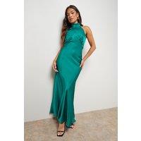 Oasis Women's Petite Satin Halterneck Bias Midi Dress in Green | Size: 12