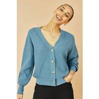 Yumi Women's Blue Relaxed Fit Cardigan With Stitch Detail | Size: XS